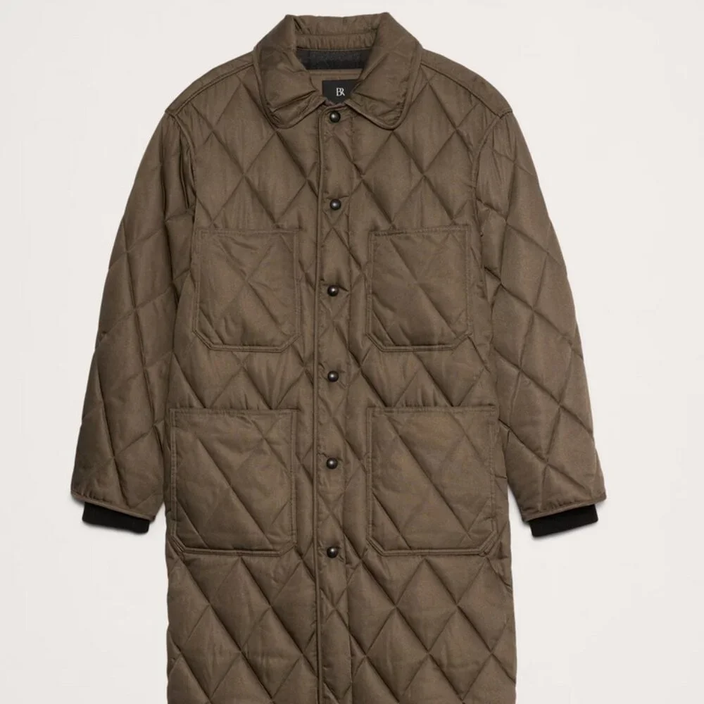 Banana Republic Oversized Light Olive Green Quilted Carcoat